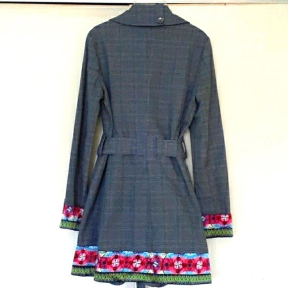 Custo Barcelona Vintage Plaid Double Breasted Belted Coat Embroidered Size 10 - Picture 9 of 16